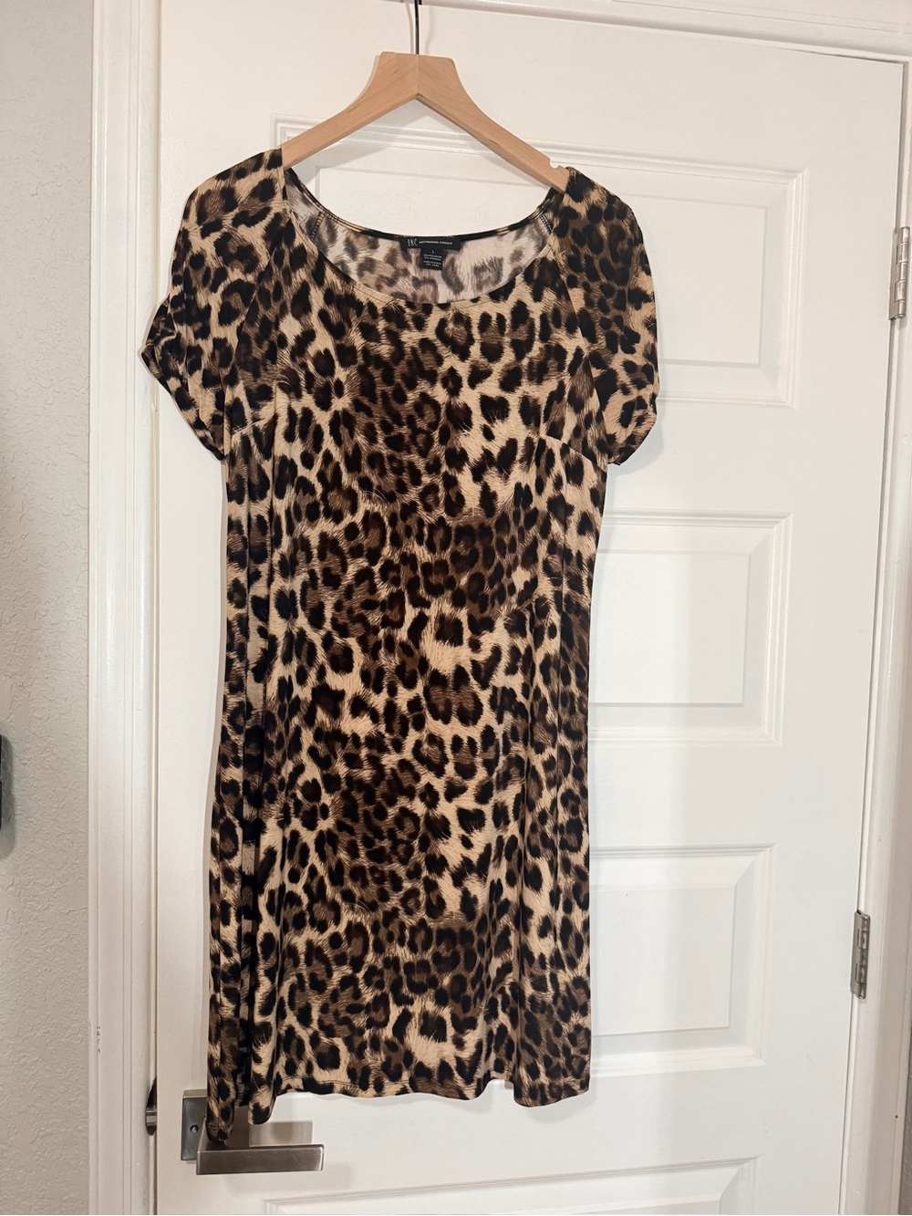 INC International Concepts Leopard Print Short Sleeve Dress - Brown & Black L
